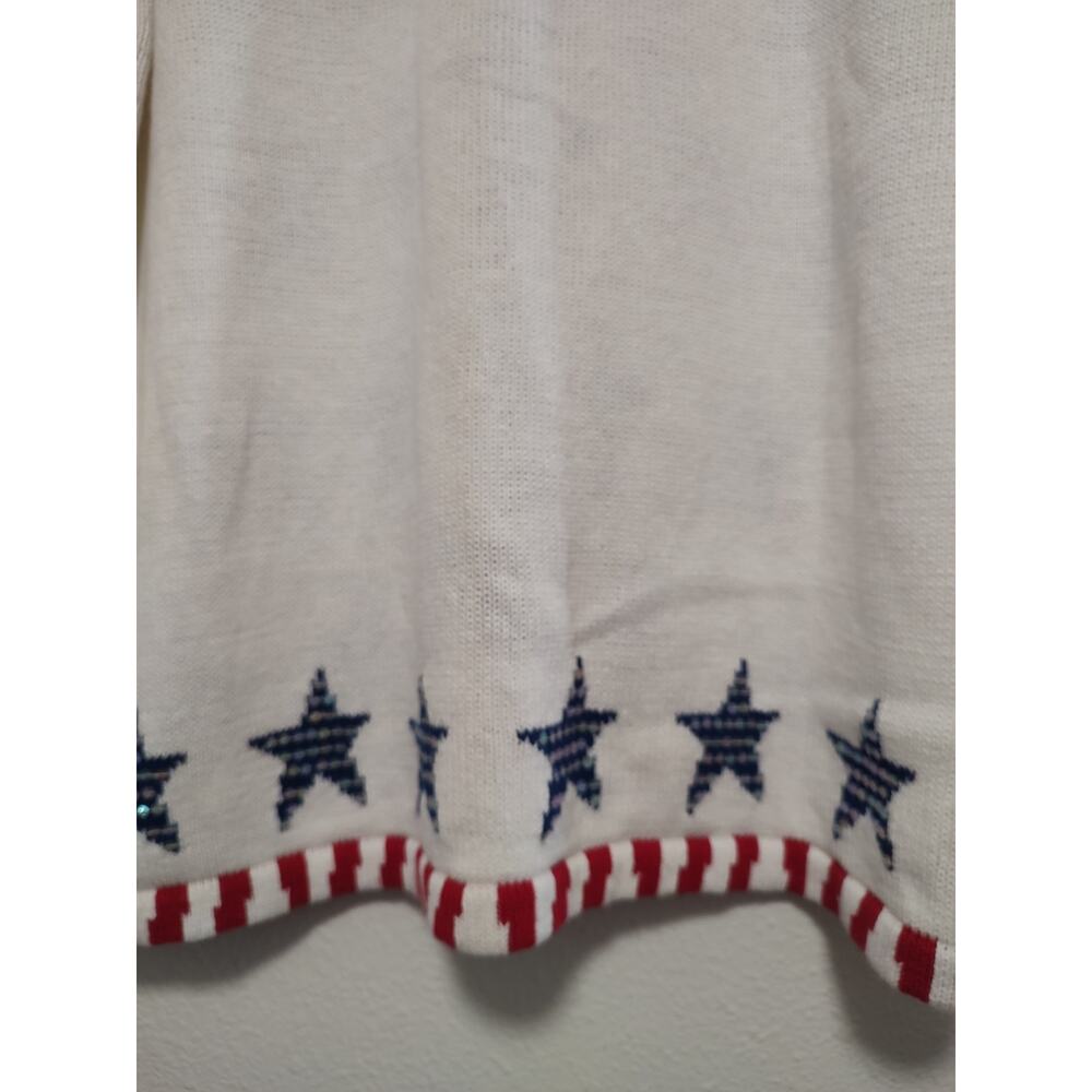 Quacker Factory White Blue Red Short Sleeve Patriotic Button Front Sweater 2X - Picture 5 of 11